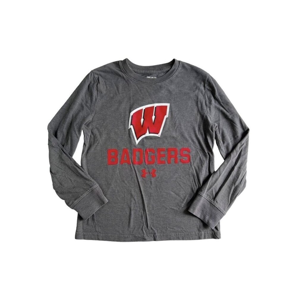 Under Armour Wisconsin Badgers Long Sleeve Logo Graphic Tee In Heather Grey